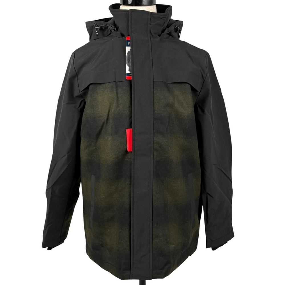 Pendleton Hooded Wool Blend Jacket Mens Medium Green Plaid Removeable Hood NEW